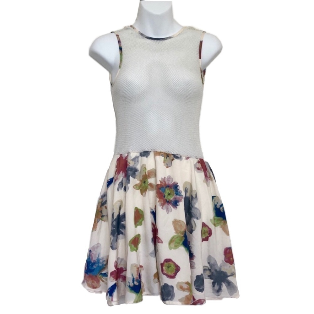 For Love & Lemons Women's Floral Mesh Fit and Flare Tank Sleeveless Mini Dress